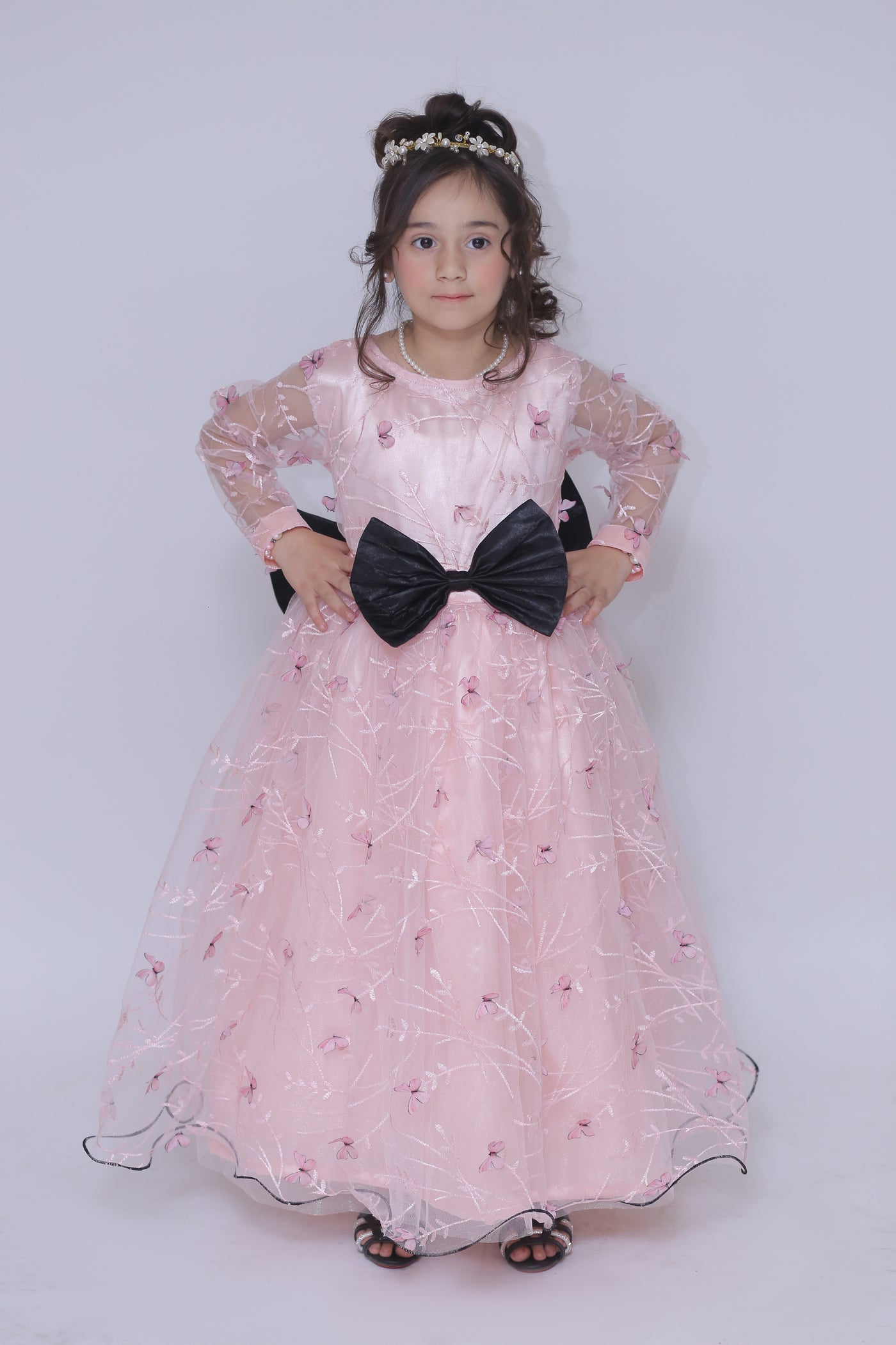 1 piece Beautiful T-Pink 3D Butterfly Embroidered Net MAXI.(Stitch)