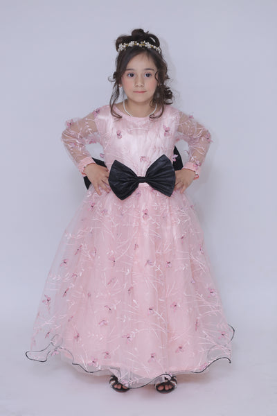1 piece Beautiful T-Pink 3D Butterfly Embroidered Net MAXI.(Stitch)