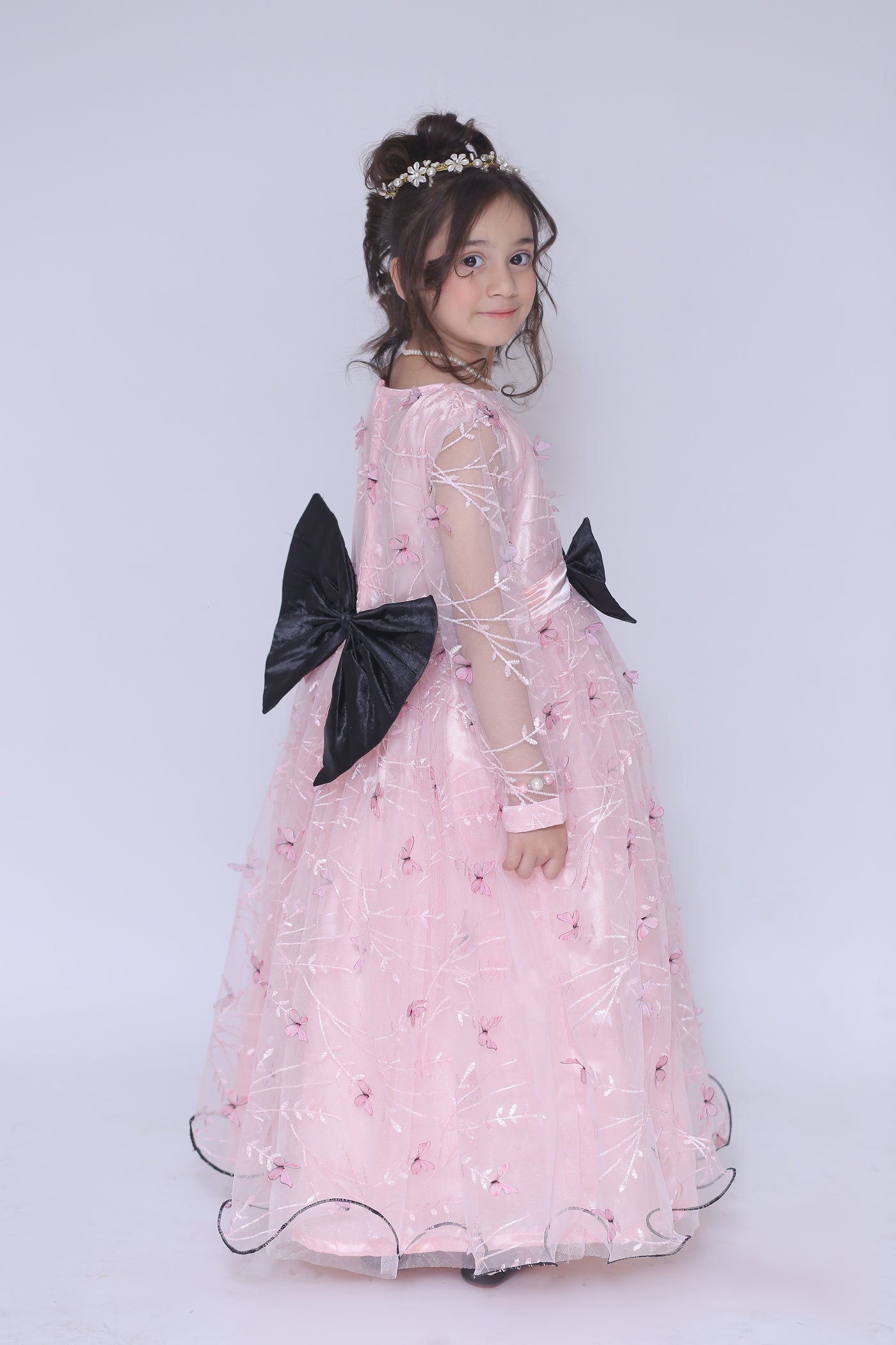 1 piece Beautiful T-Pink 3D Butterfly Embroidered Net MAXI.(Stitch)