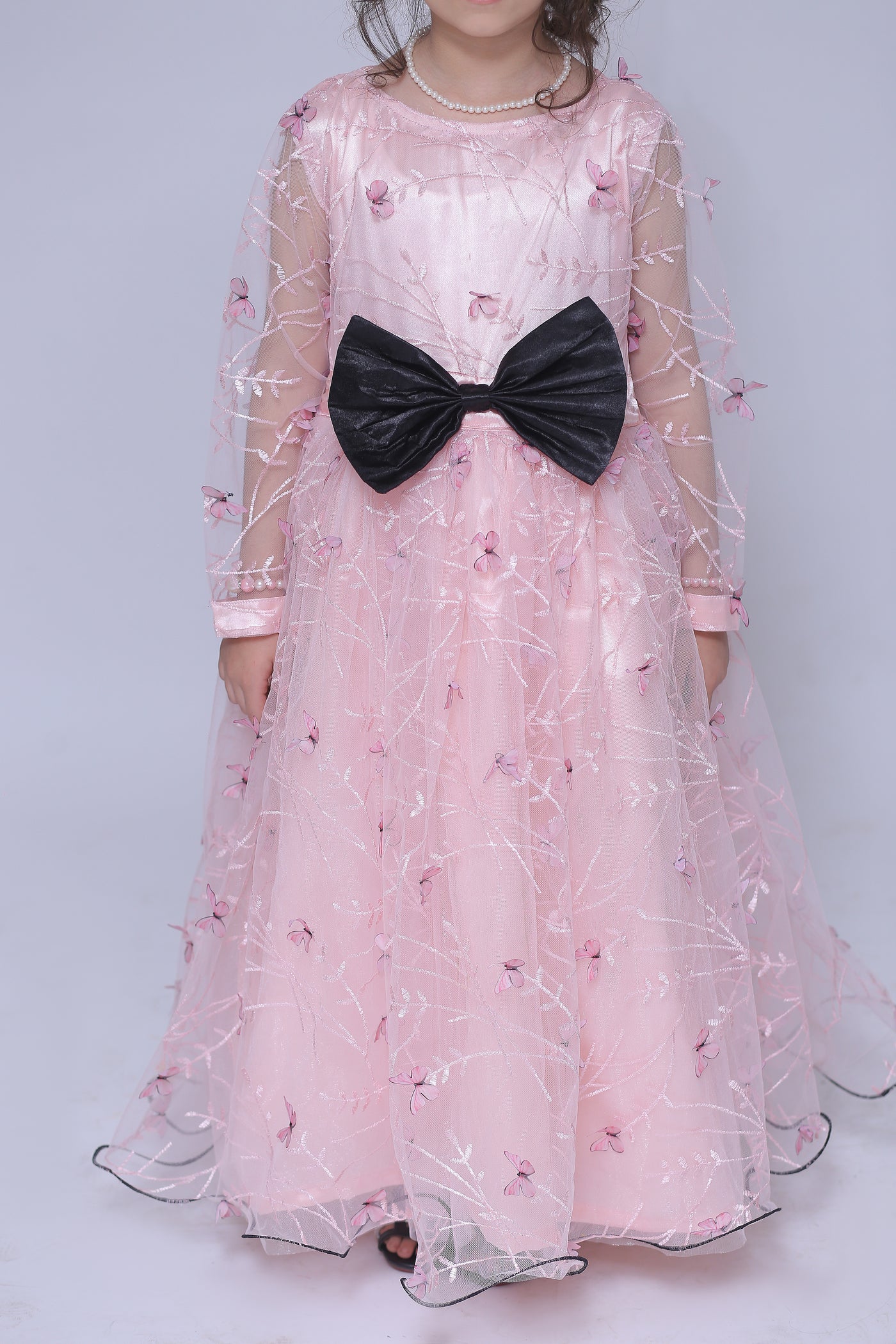 1 piece Beautiful T-Pink 3D Butterfly Embroidered Net MAXI.(Stitch)