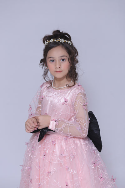 1 piece Beautiful T-Pink 3D Butterfly Embroidered Net MAXI.(Stitch)