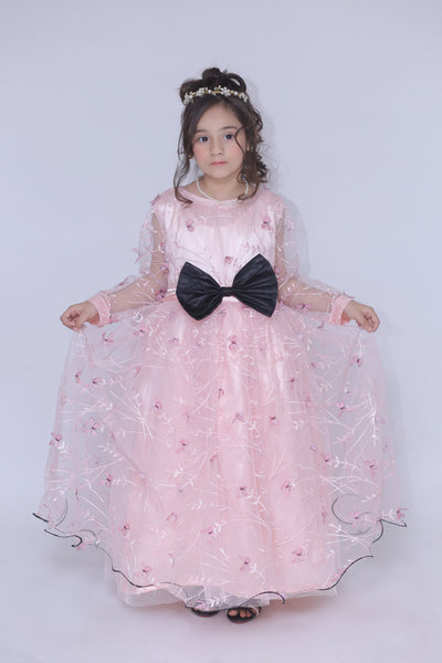 1 piece Beautiful T-Pink 3D Butterfly Embroidered Net MAXI.(Stitch)