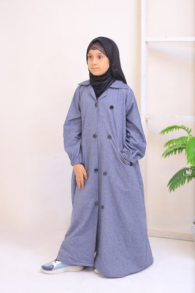 Grey Denim Long Coat Abaya.(Stitch)