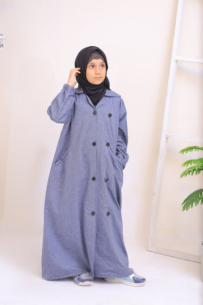 Grey Denim Long Coat Abaya.(Stitch)