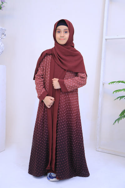 Maroon Tie & Dye Brochia Kimono Abaya.(Stitch)