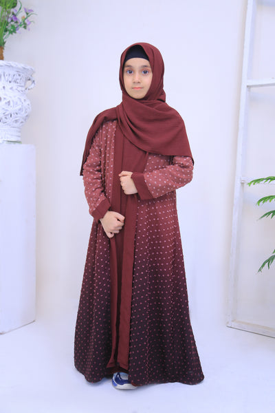 Maroon Tie & Dye Brochia Kimono Abaya.(Stitch)