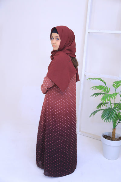 Maroon Tie & Dye Brochia Kimono Abaya.(Stitch)