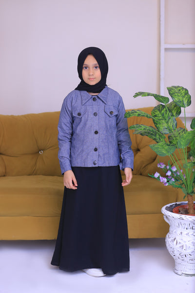 Grey Denim Jacket Abaya.(Stitch)