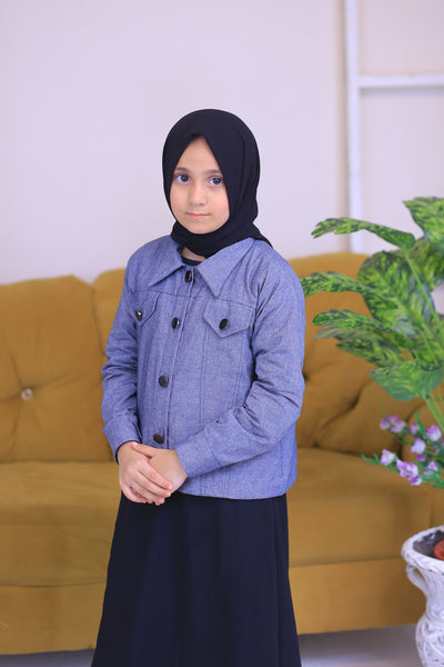 Grey Denim Jacket Abaya.(Stitch)