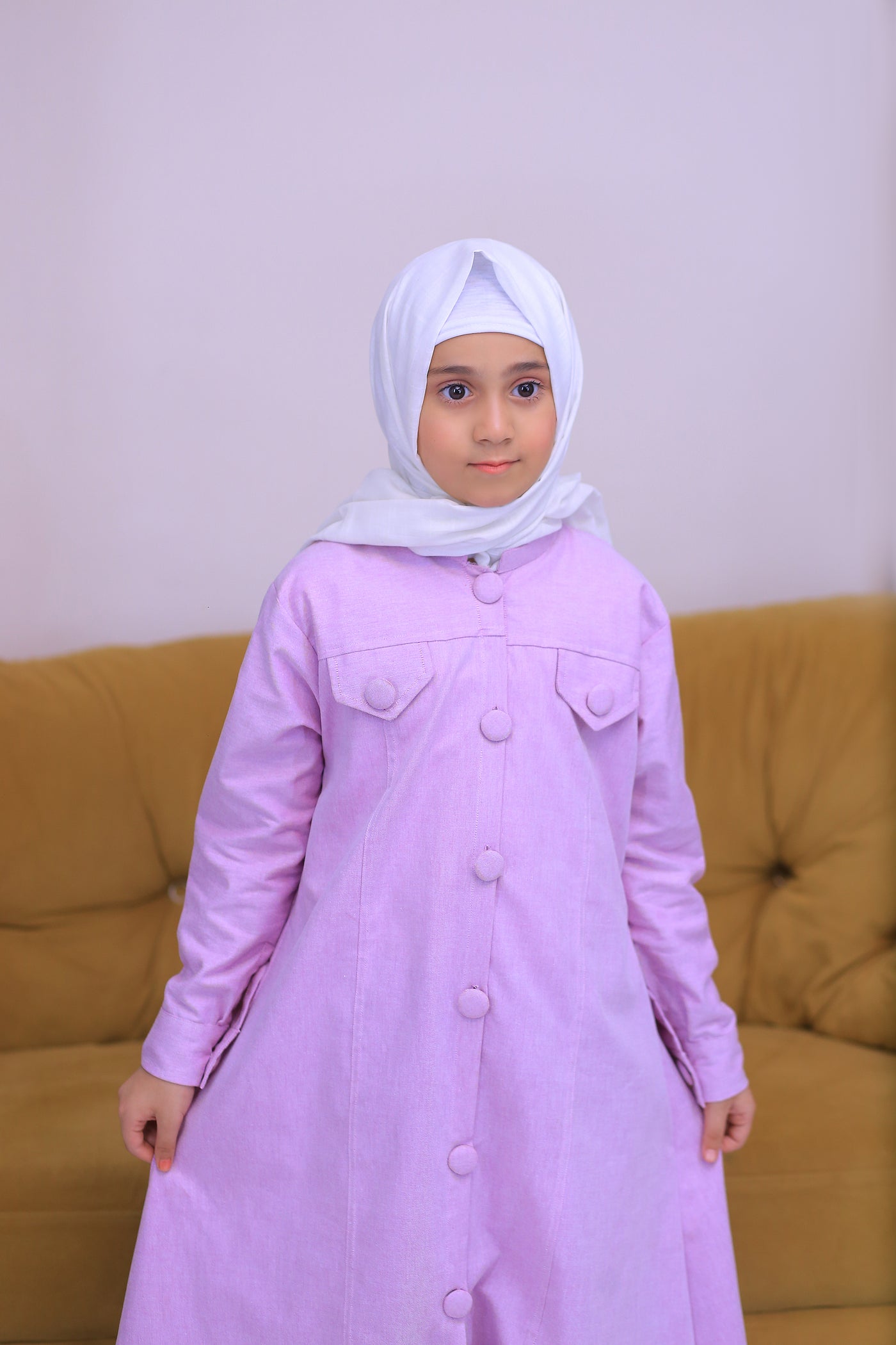 Light Purple Denim Long Coat Abaya.(Stitch)