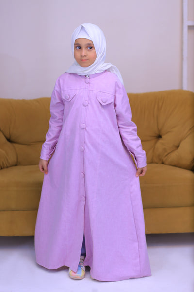 Light Purple Denim Long Coat Abaya.(Stitch)