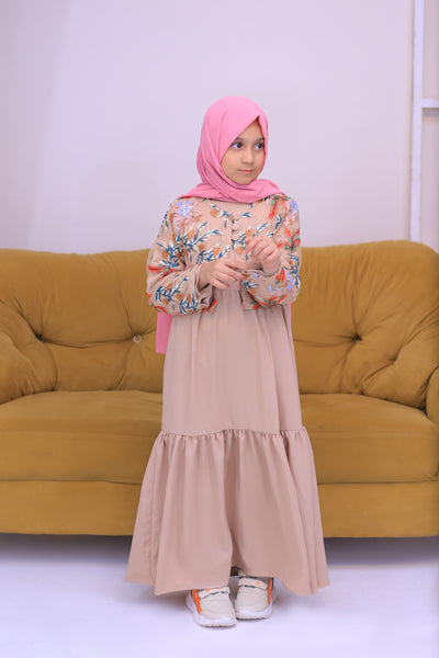 Fawn Nida Fabric Dress Coati Abaya.(Stitch)