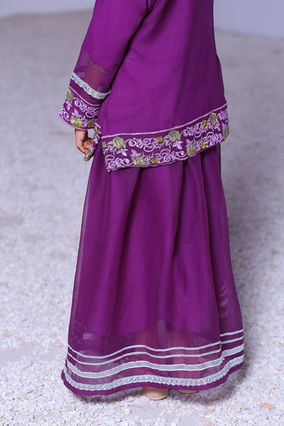 3 piece Purple Chiffon Embroidered Lehenga Suit with Light Purple Chiffon Dupatta & Silver Laces.(Stitch)