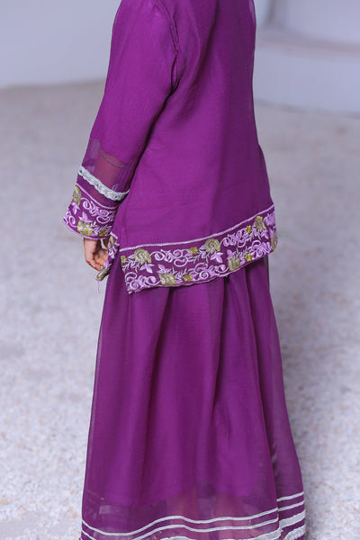 3 piece Purple Chiffon Embroidered Lehenga Suit with Light Purple Chiffon Dupatta & Silver Laces.(Stitch)