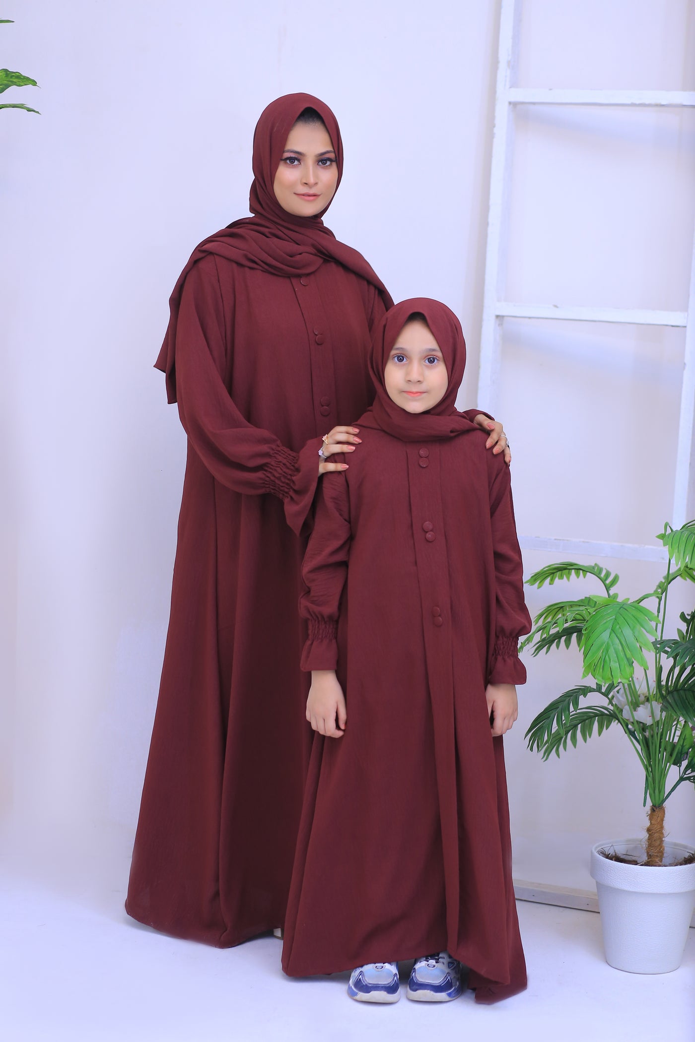 Maroon CEY Fabric Abaya.(Stitch)