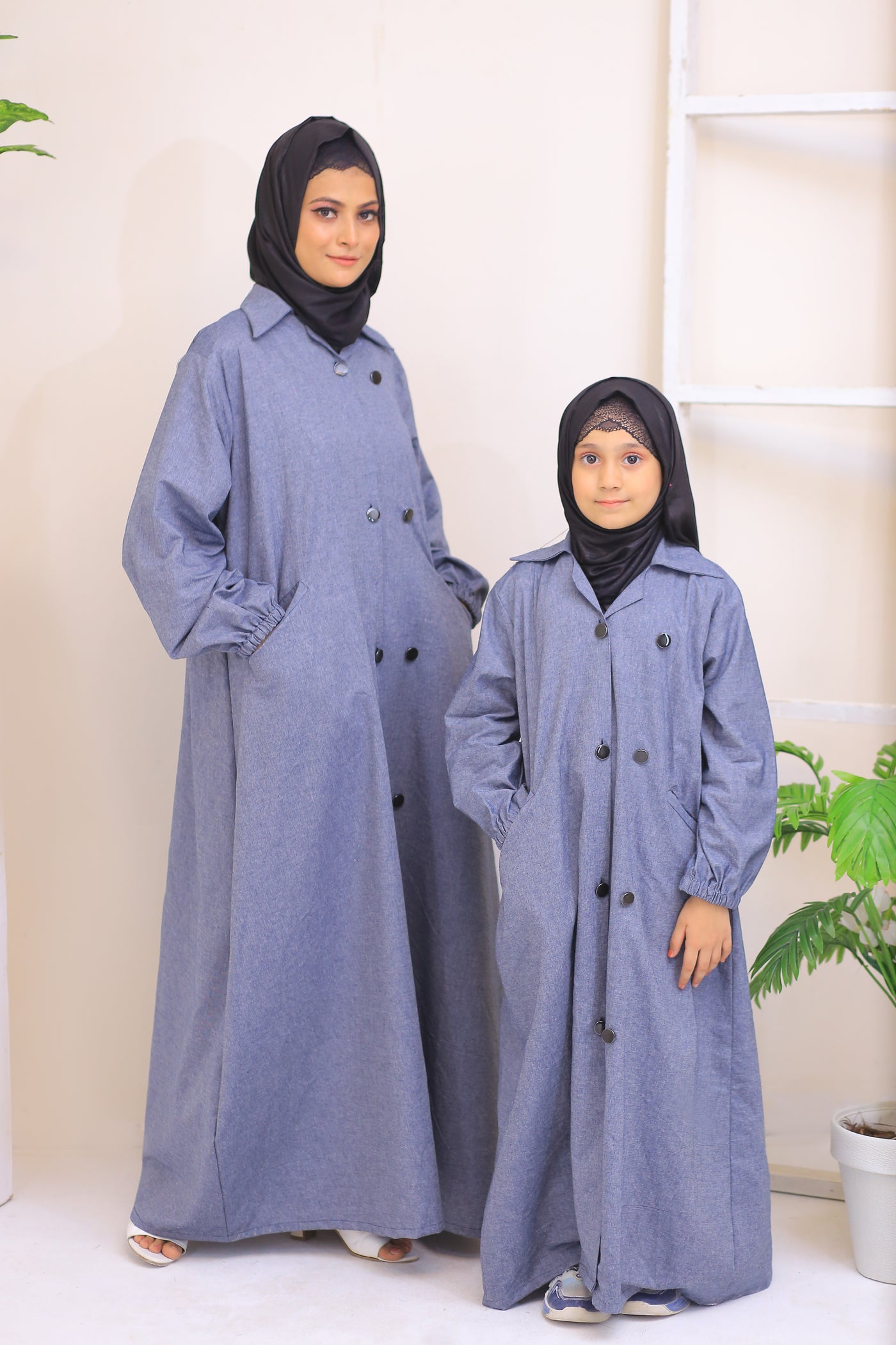 Grey Denim Long Coat Abaya.(Stitch)