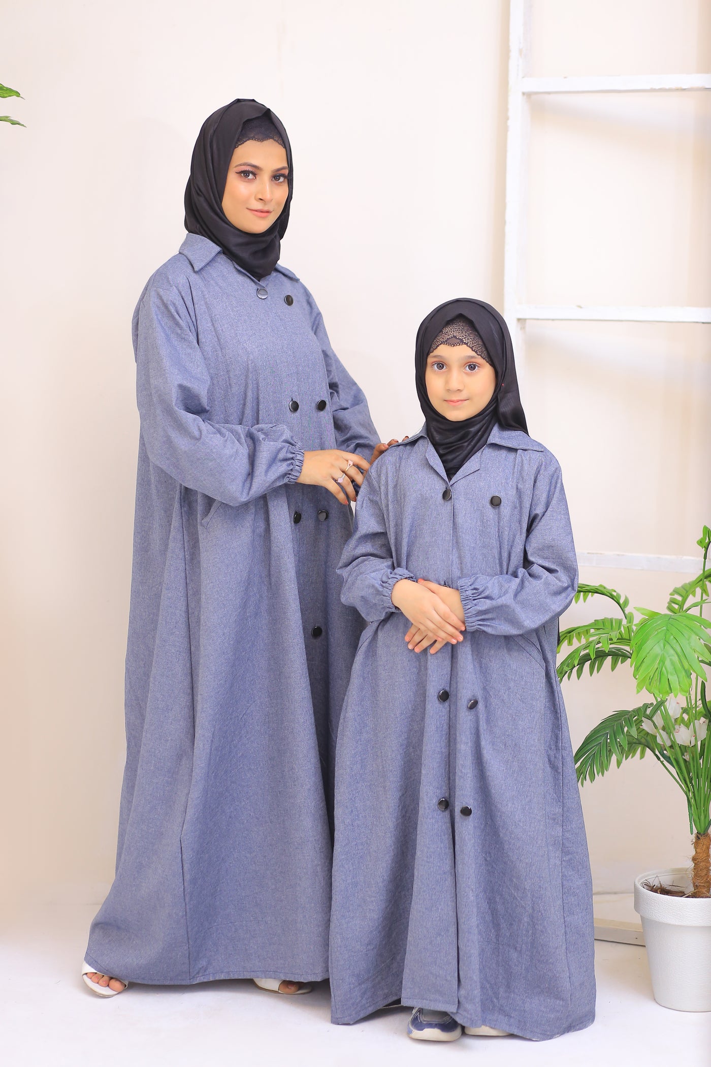 Grey Denim Long Coat Abaya.(Stitch)