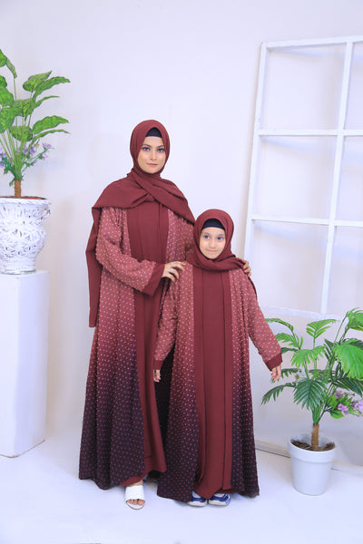 Maroon Tie & Dye Brochia Kimono Abaya.(Stitch)