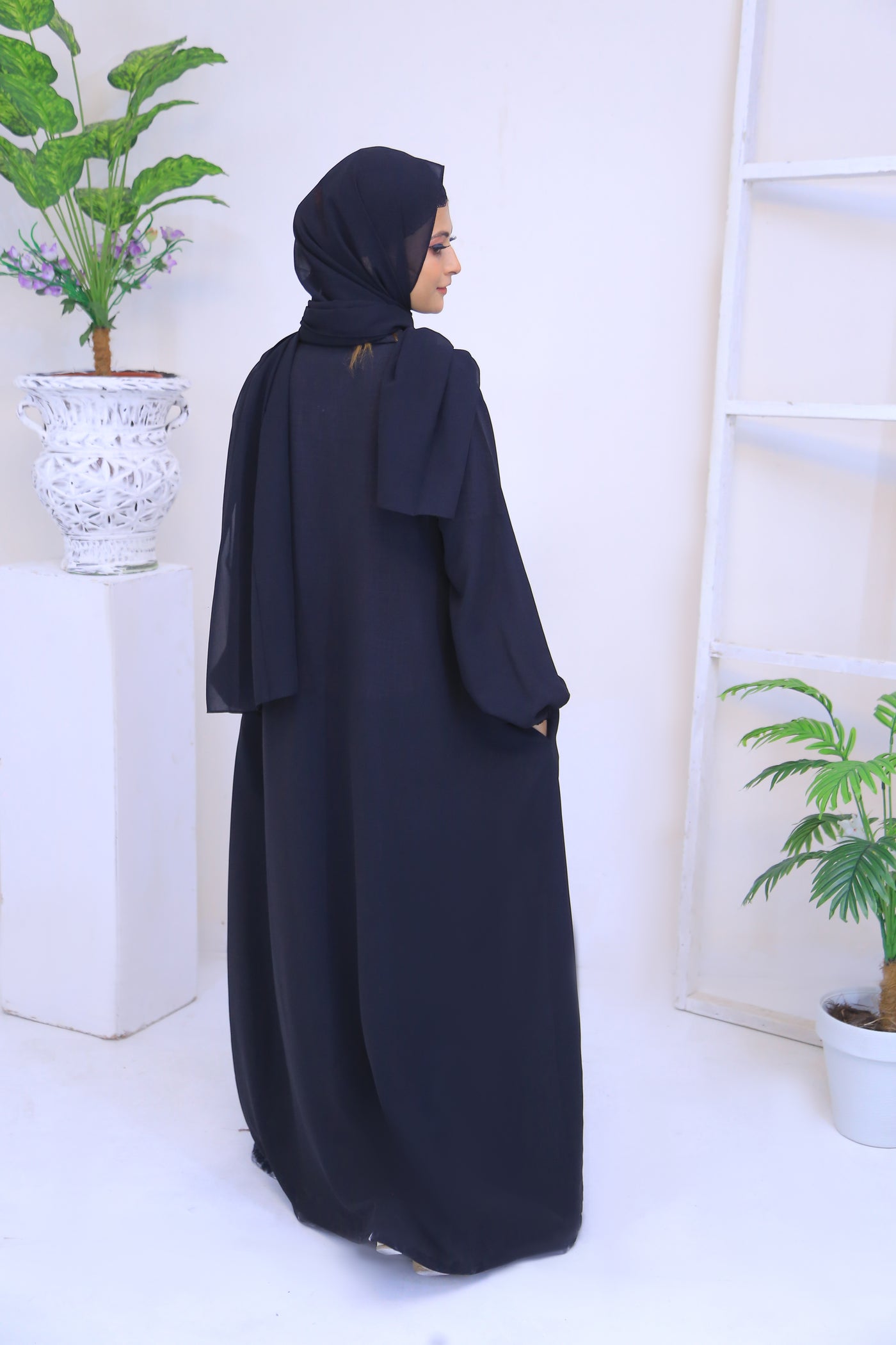 Black Nida Fabric Abaya.(Stitch)