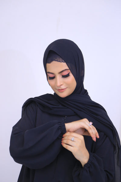 Black Nida Fabric Abaya.(Stitch)