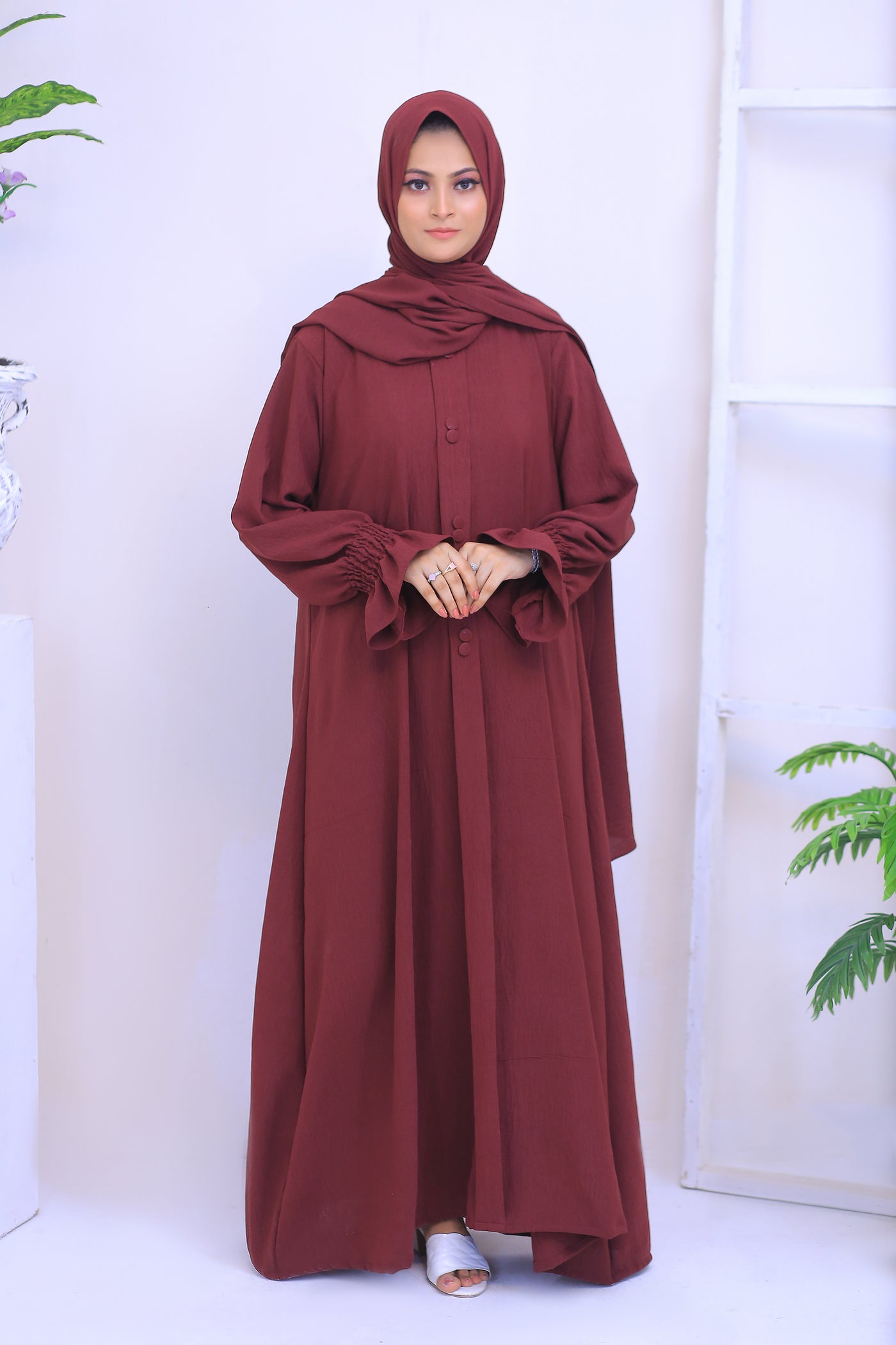 Maroon CEY Fabric Abaya.(Stitch)