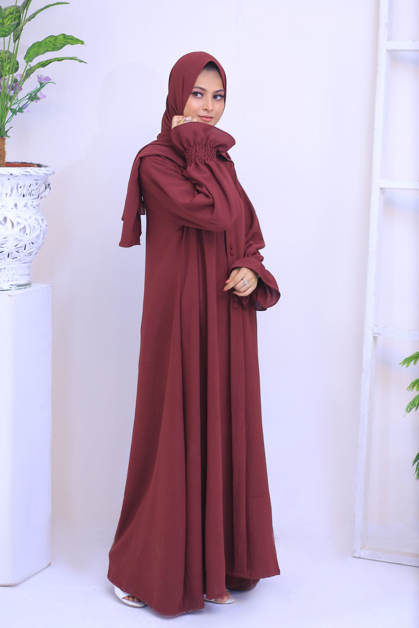 Maroon CEY Fabric Abaya.(Stitch)