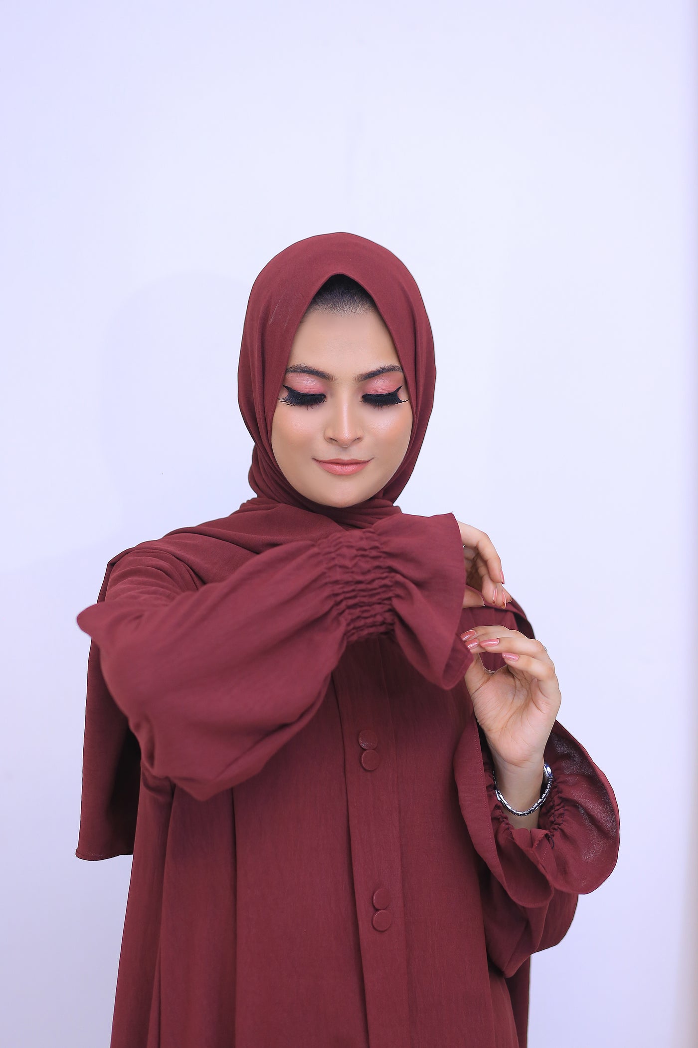 Maroon CEY Fabric Abaya.(Stitch)