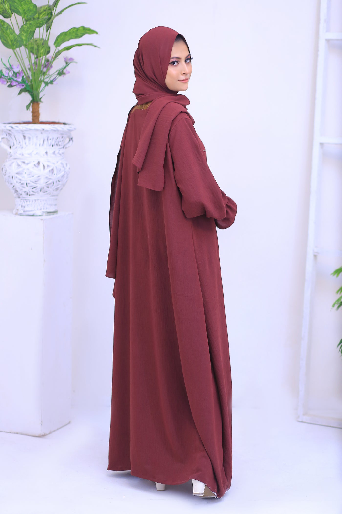 Maroon CEY Fabric Abaya.(Stitch)