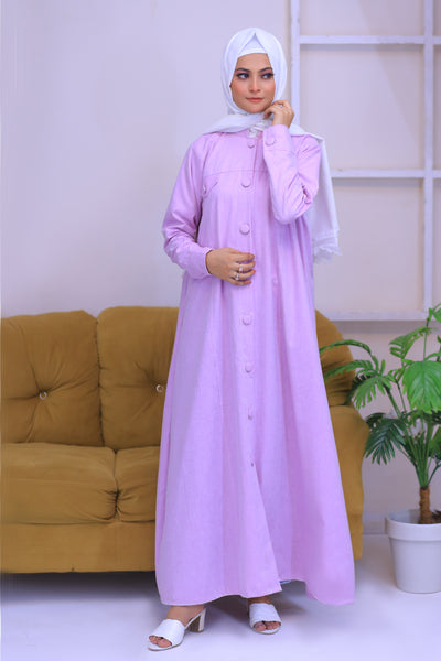 Light Purple Denim Long Coat Abaya.(Stitch)