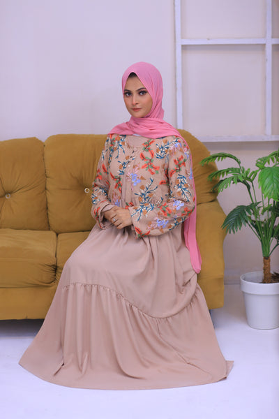 Fawn Nida Fabric Dress Coati Abaya.(Stitch)