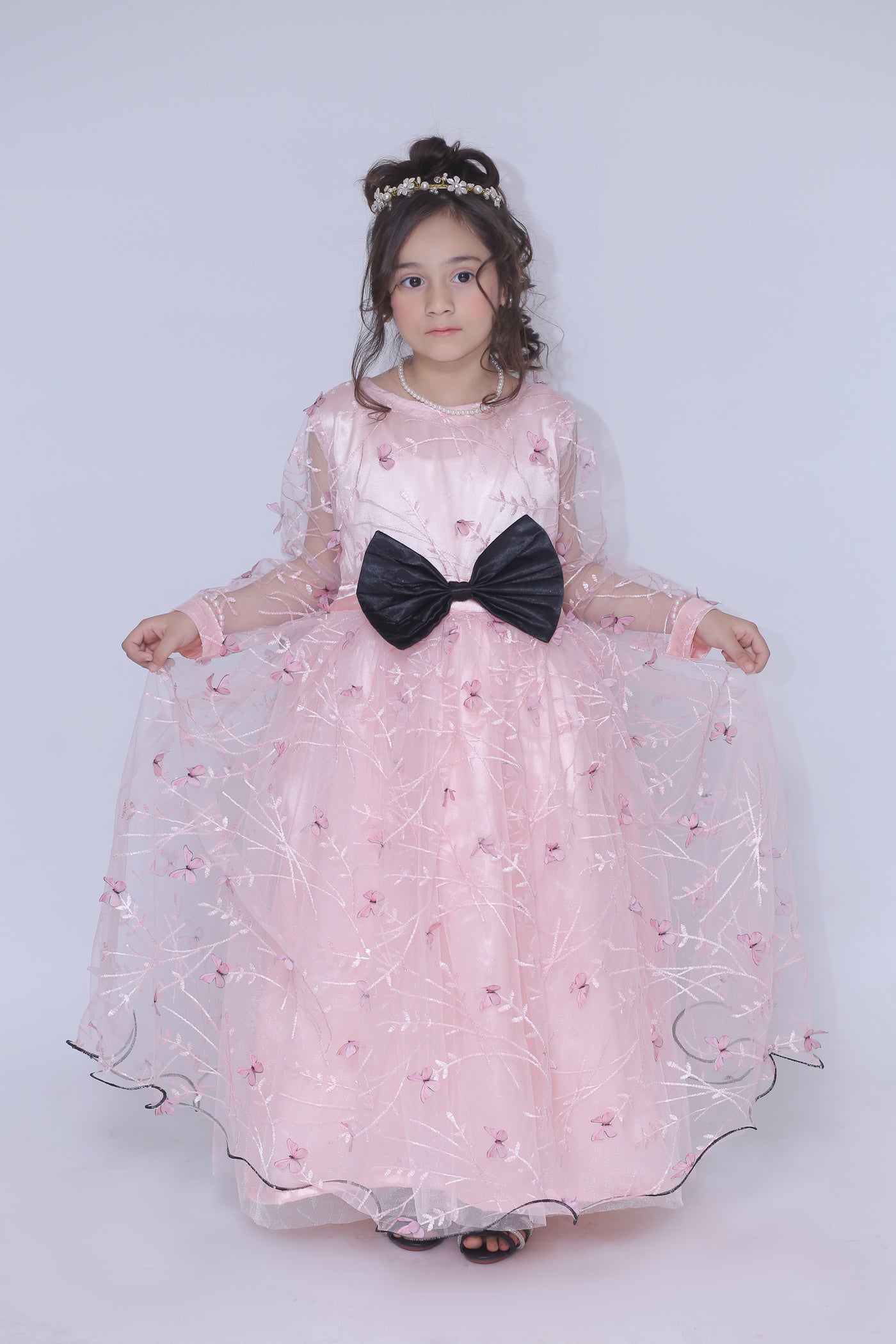 1 piece Beautiful T-Pink 3D Butterfly Embroidered Net MAXI.(Stitch)