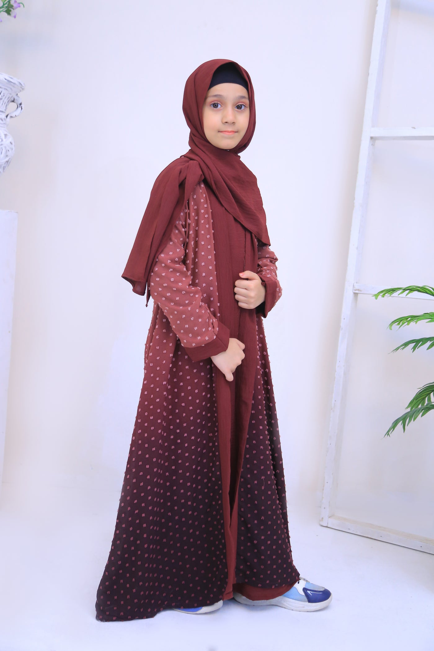 Maroon Tie & Dye Brochia Kimono Abaya.(Stitch)