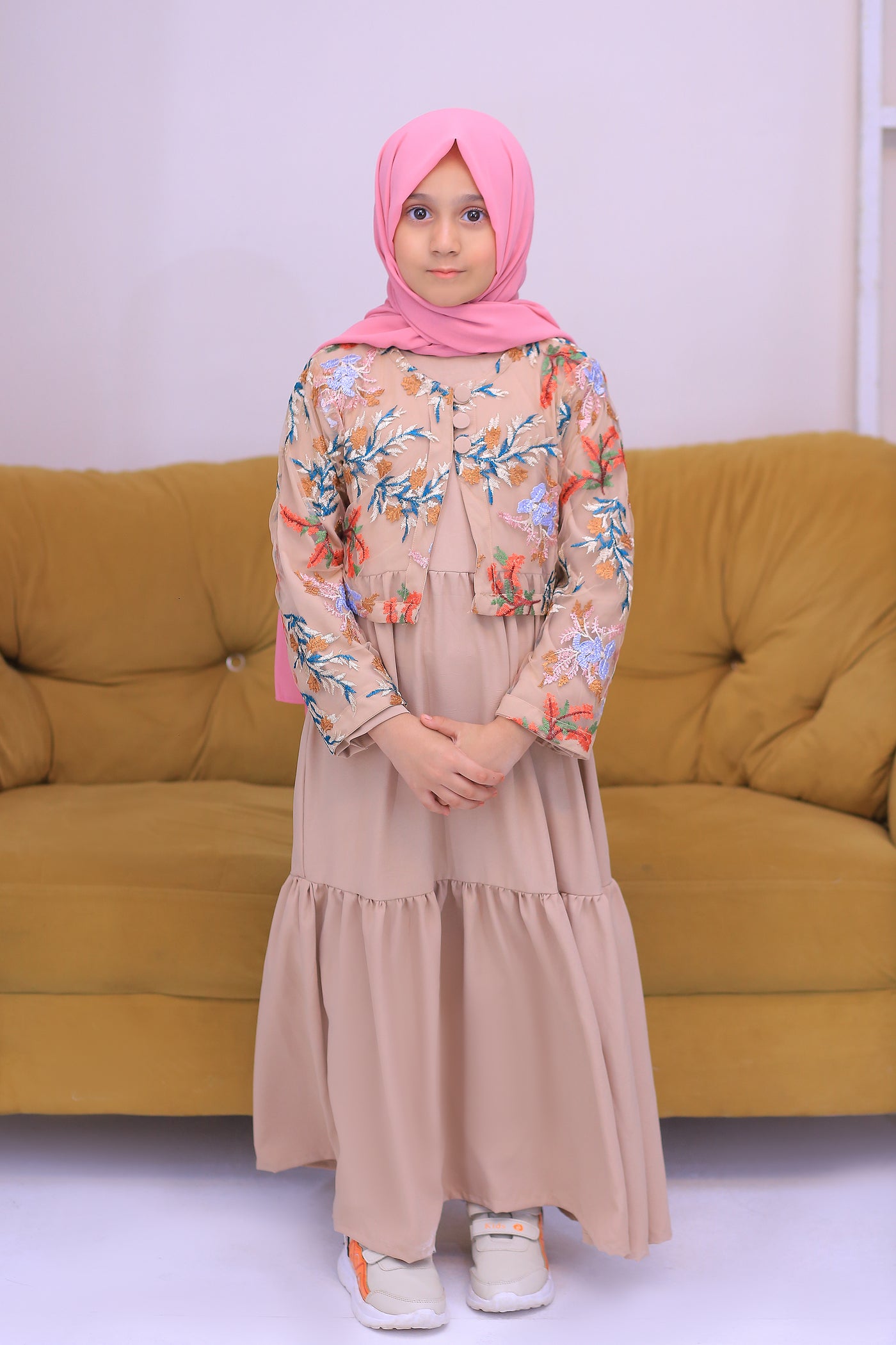 Fawn Nida Fabric Dress Coati Abaya.(Stitch)