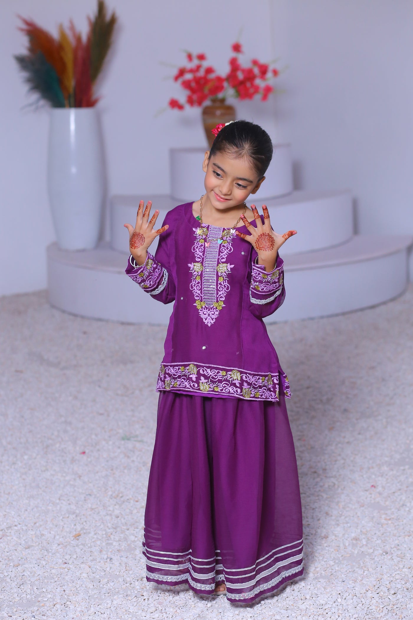 3 piece Purple Chiffon Embroidered Lehenga Suit with Light Purple Chiffon Dupatta & Silver Laces.(Stitch)